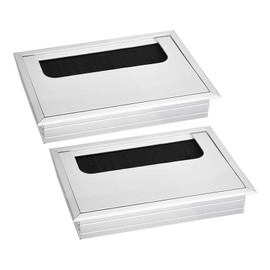 sourcing map 2Pcs Cable Hole Cover 110mm x 68mm Aluminum Alloy Rectangle Desk Wire Cord Cable Grommets Hole Cover for Office PC Desk Cable Cord Organizer, Silver Tone