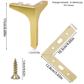 Zythrem 17cm / 7 Inch Furniture Legs Set of 4 Metal Furniture Legs Triangle Furniture Feet Gold Legs for Furniture Modern Table Legs DIY Replacement for Sofa Bed Cupboard Couch Cabinet Chair Ottoman