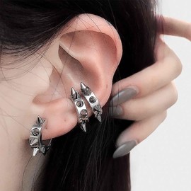 Allereya Punk Spike Huggie Hoop Ohrringe Spiked Hoop Ohrringe Silber Spike Ohrringe Gothic Dorn Ohrringe Spike Huggie Ohrringe Schmuck Für Frauen