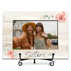 RYSMH Sister Picture Frame, Blush Pink Floral Wood Photo Frame With Stand, Birthday Christmas Graduation Gifts for Sister Cousins Friend Besties, Long Distance Relationship Gifts -b14