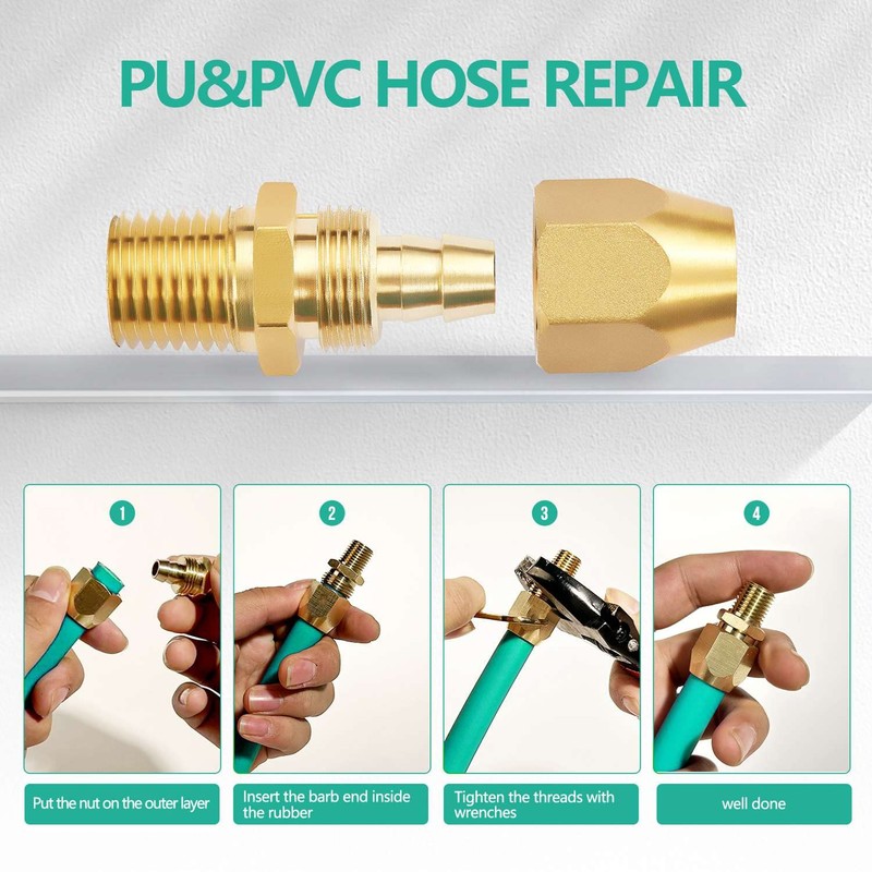 Pronese 2pcs Premium Solid Brass Pneumatics Reusable PU Hose-End Repair