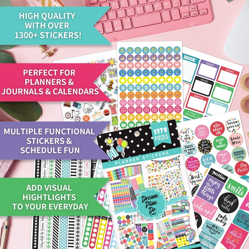 Planner Stickers - 28 Sheets, 1378 Stunning Design Accessories for