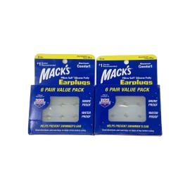 Mack's Pillow Soft Silicone Earplug Noise Reduction Snore Proof 6 Pair Pack of 2