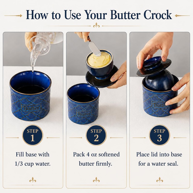 Butter Crock with Lid for Countertop, French Butter Dish Ceramic