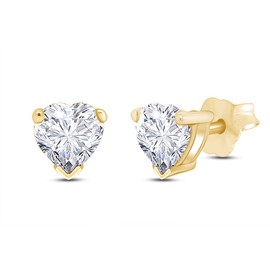 6 MM Heart Shape White Cubic Zirconia Stud Earrings In 14K Yellow Gold Over Sterling Silver