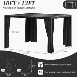 Kimunuk Gazebo Universal Replacement Privacy Curtain,10'×13' Gazebo Outdoor Waterproof Curtains, 4-Panels Sidewall Curtains with Double Zipper for Patio Canopy, Garden and Backyard (Curtain Only)