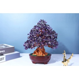 Jovivi Feng Shui Natural Amethyst Crystal Money Tree Resin Base Healing Stones Bonsai Style Tree Large Decoration for Wealth and Luck 9.5 Inches