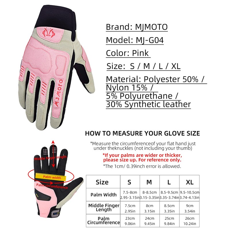 mjmoto Women's Motorcycle Gloves Pink M