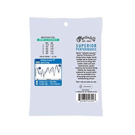 Martin Auténticas cuerdas de guitarra acústica, rendimiento superior personalizado 11.5-47, seda y acero HT