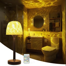 KidoYean Cordless Shower Lamp,Bedside Lamp,Touch Ocean Wave Projector Light,3 Way Color Temperature,16 Color Changing Light,Dimmable,Rechargeable Aurora Night Lights for Bedroom Bathroom, Waterproof