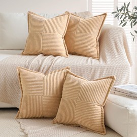 Sungeek Set of 4 Corduroy Cushion Covers, Decorative Cushion Covers, Soft Cushion Cover, Decorative Cushion, Sofa Cushion, Couch Cushion Cover, Decorative Cover for Sofa, Bedroom, Living Room (Light