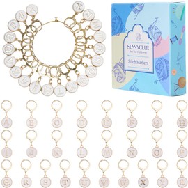 SUNNYCLUE 1 Box 26 Pcs Alphabet Stitch Markers Crochet Charms Bulk Double Sided White Letter Enamel Alloy Knitting Marker Alphabets Charm for DIY Crafts Crocheting Quilting Weaving Sewing Accessories