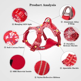 Truelove Adjustable No-Pull Front Clip Dog Harness Reflective Comfortable Control Durable Soft Cotton Floral Vest Harness with Handle TLH5655