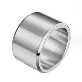 INRENG Men's Stainless Steel Ring 15mm Wide Plain Wedding Band Matte Brushed Finish Flat Top Beveled Edge Silver Size 7