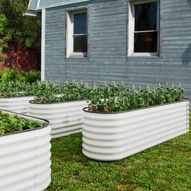 DWVO 24" Tall 9 in 1 Raised Garden Bed Kit, 8 x 2 ft Outdoor Galvanized Flower Bed with Safety Rubber and Gloves, Large Metal Planter Box for Vegetables, Flowers, Herbs, Fruits, White