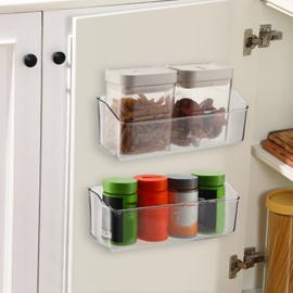 Baderke 2 Pack Clear Adhesive Cabinet Door Organizer, Lid Organizer for Food Storage Container Lid, Wall Mounted over Pantry Door Organizer Bin Holder Caddy for Plastic Lid Kitchen Bathroom(Stylish)