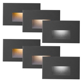TUMUPSM LED Step Lights Outdoor Stair Light Indoor,12V Low Voltage 3CCT Color Changing 3000K/4000K/5000K 4W 150LM, IP66 Waterproof, Horizontal Lights for Steps Black, 6-Pack
