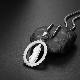 Flongo Necklace Virgin Mary Silver: Necklace Holy Mary Mother of God Pendant with Rhinestone Zirconia Virgen de Guadalupe Oval Medal Plate Necklace Stainless Steel Jewellery Gift for Men and Women,