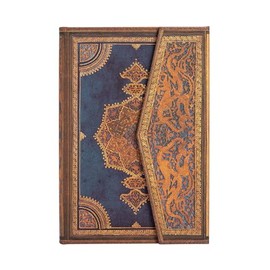 Safavid Indigo (Safavid Binding Art) Mini Lined Hardcover Journal: Hard Cover, 85 gsm, Ribbon Marker, Memento Pouch, Wrap Closure