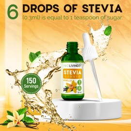 NKD Living Stevia Liquid Drops 50ml (New Label Design) - Vanilla Flavoured - with Glass Dropper