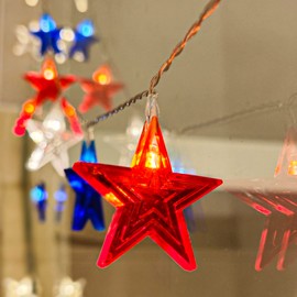 4th of July Decorations Memorial Day Red White and Blue Lights Battery Operated String Lights 19FT 40 LED Patriotic Fairy Lights with Timer & Remote for Independence Day Fourth of July Decor for Home