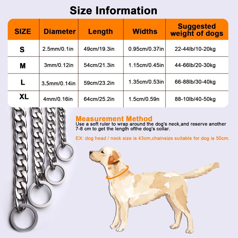 Collar Perros Cadena Consistente,Ajustable y Duradero Collar de Perro Sólido.Acero