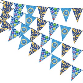 4 Set Birthday Party Banners, Pre-Strung Cartoon Themed Party Backdrop Triangle Pennant Decorations for Kids Boys Girls Baby Shower Supplies