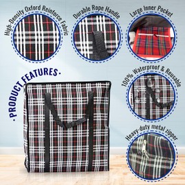 82L Extra Large JUMBO Storage Bags 190GSM for Organizing | Heavy-Duty Laundry Bags with zips for Clothes, Bedding | Durable Laundry Bag with Reinforced Handles. (3 PCS BLACK)