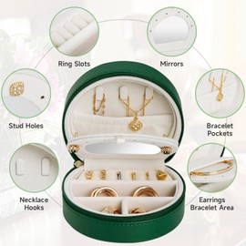 QtuPikoey Travel Jewelry Case, PU Leather Travel Jewelry Organizer, Jewelry Boxes for Women, Tiny Portable Jewelry Travel Case with Mirror, Birthday Mothers Day Gifts, Travel Essentials