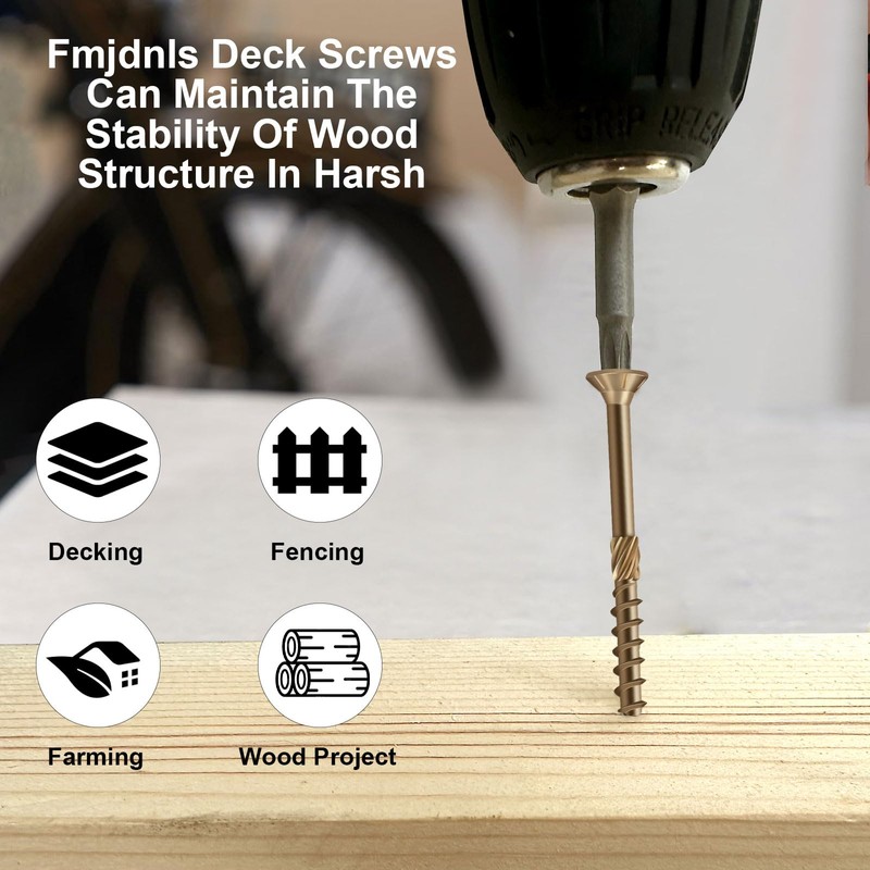 Fmjdnls Deck Screws 1-1/2 Inch, Wood Screws #8×1-1/2, Golden Brown