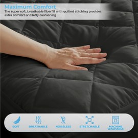 LUX Décor Queen Mattress Pad - Quilted Elastic Fitted Mattress Cover Protector Upto 16 Inches Deep Pocket - Soft Breathable Noiseless Mattress Topper (Black “60 X 80”)