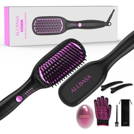 ALLBASA Haarglätter, professionelle Glättbürste für Haare, 4 Temperatureinstellungen, 140 ℃ – 200 ℃, LCD-Display, 30S Heizung, negative Ionen-Glätteisen, für alle Haartypen (Rosa)