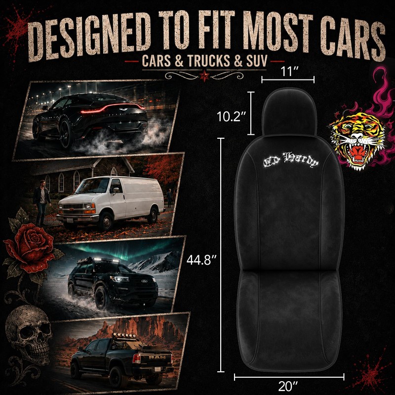 ED HARDY Car Seat Covers, Black Soft Short Plush &