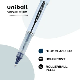 uniball Vision Elite BLX Rollerball Pens, Bold Point (0.8mm), Blue BLX Ink, 12 Pack