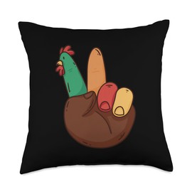 Funny Adult Thanksgiving Tee Shirts Hand Peace Sign Turkey Funny Thanksgiving Mens Womens Kids Throw Pillow, 18x18, Multicolor