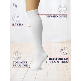 Hugh Ugoli Women Cotton Knee High Socks, Long Dress School Uniform Socks for Girls, Soft & Lightweight Boot Socks, Shoe Size: 5-8, White, 4 Pairs