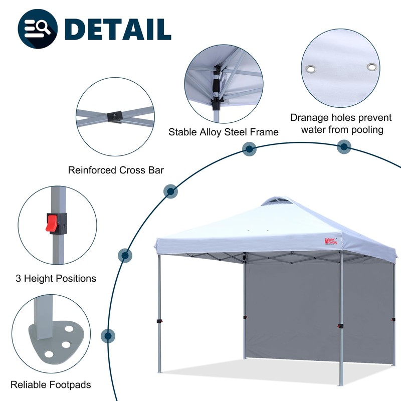 MASTERCANOPY Durable Pop-up Canopy Tent with 1 Sidewall (10'x10',White)