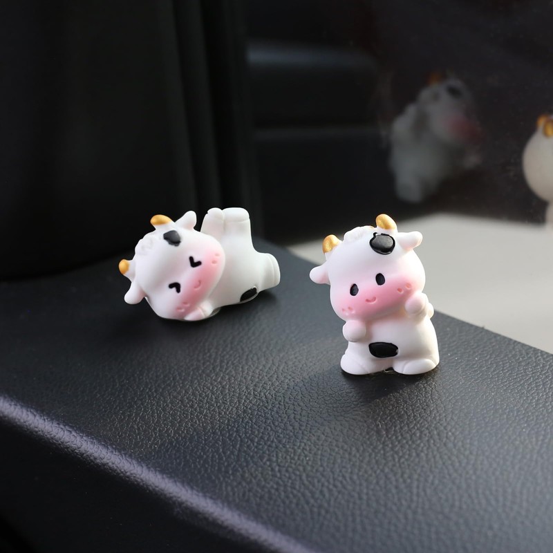 6 Pcs Mini Cows Car Accessories, Cow Print Dashboard Decorations
