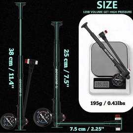 BUCKLOS Bike Shock Pump for Front Air Suspension Fork Rear Shocks Bicycle Tire Pump High Pressure 300 Psi Max for Mountain, Road Bikes and Motorcycle with Gauge No-Loss Schrader Valve Bike Tool