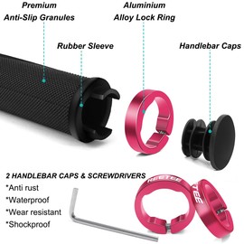 REETEE Bicycle Grips Non-Slip Bicycle Handlebar Grips Ergonomic MTB Grips, Two Ends Aluminium Lock Bicycle Grips Handlebar Grips for 22.2 mm Mountain Bike/Scooter/MTB (Pink (130 mm + 90 mm)