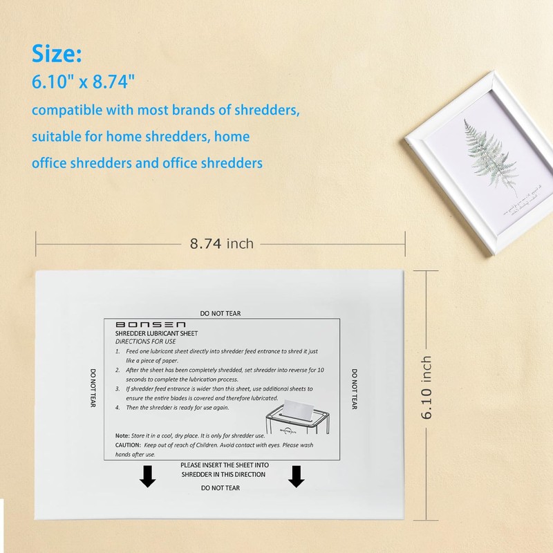 Bonsen 50-Pack Shredder Lubricant Sheets, Clean, Sharpen, Prevent Jams, Easy