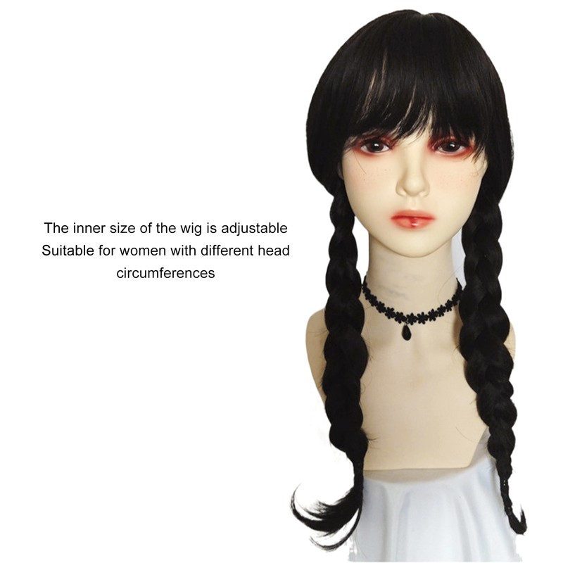 Black Long Double Braid Wig Synthetic Simulated Scalp Heat Resistant