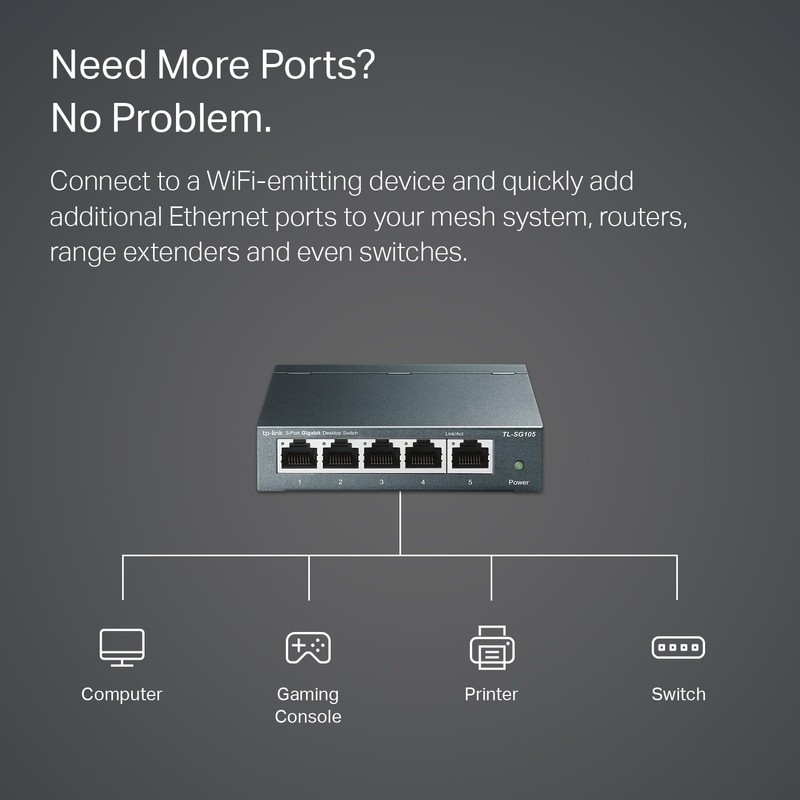 TP-Link TL-SG105, 5 Port Gigabit Unmanaged Ethernet Switch, Network Hub,