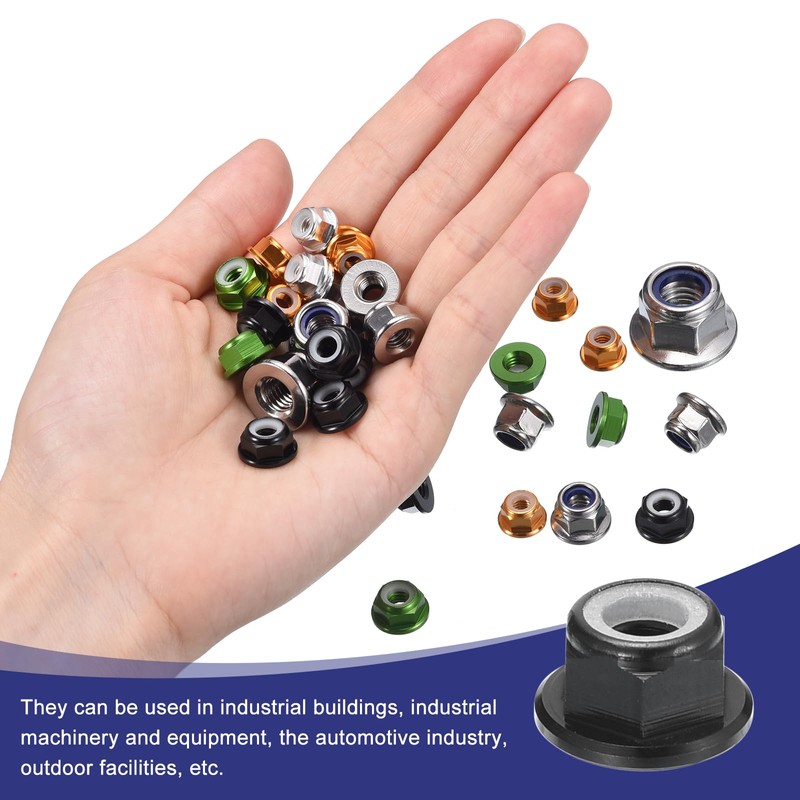 sourcing map 25Pcs M10 Aluminum Alloy Flange Nylon Insert Lock