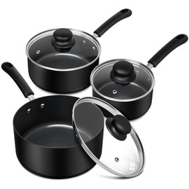 MICHELANGELO Nonstick Saucepan with Lid, Ceramic Sauce Pan Sets, Easy to Clean Sauce Pans, Multi-Purpose Cooking Pots, 1QT & 2QT & 3QT, Black