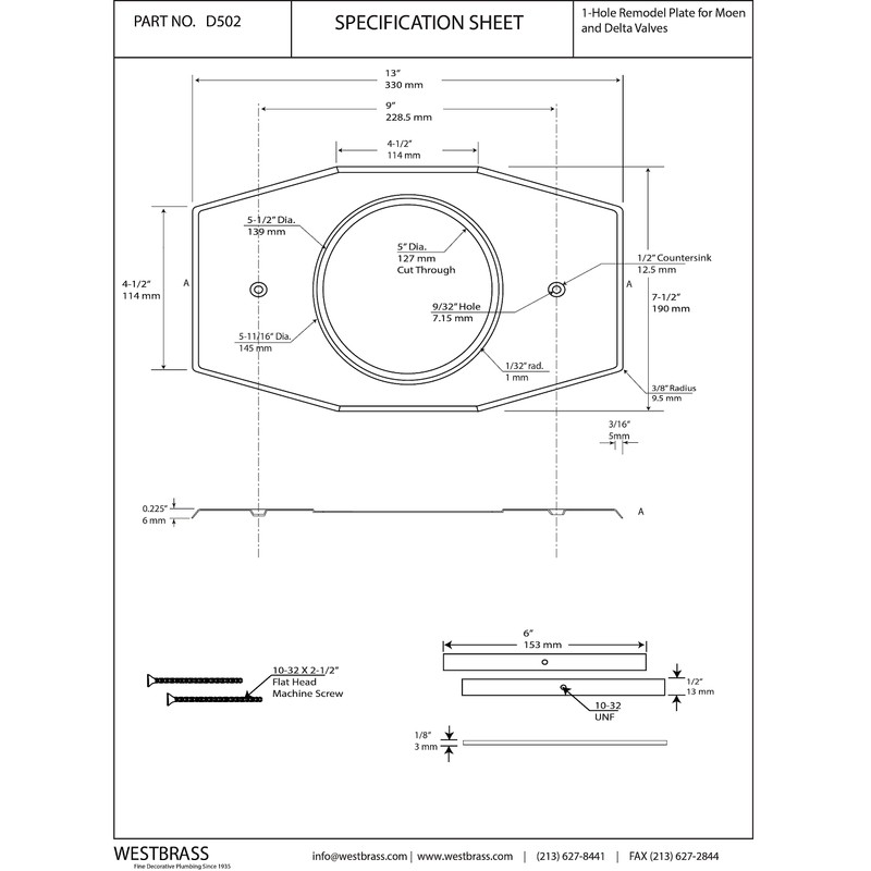 Westbrass D502-12 One-Hole Remodel Plate for Moen and Delta, Oil