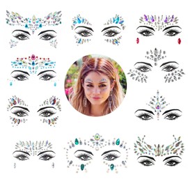 Face Gems, 10 Sets Mermaid Face Jewels Festival Gems Rhinestones Rave Eyes Body Bindi Temporary Stickers Crystal Stickers Decoration(Bright)