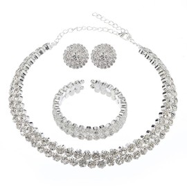WUFGWBD 1 Double Layer Necklace, 1 Double Layer Bracelet And 1 Pair Of Earrings, Sparkling Jewelry, Ele Jewelry, Rhinestone Jewelry, Dress Accessories