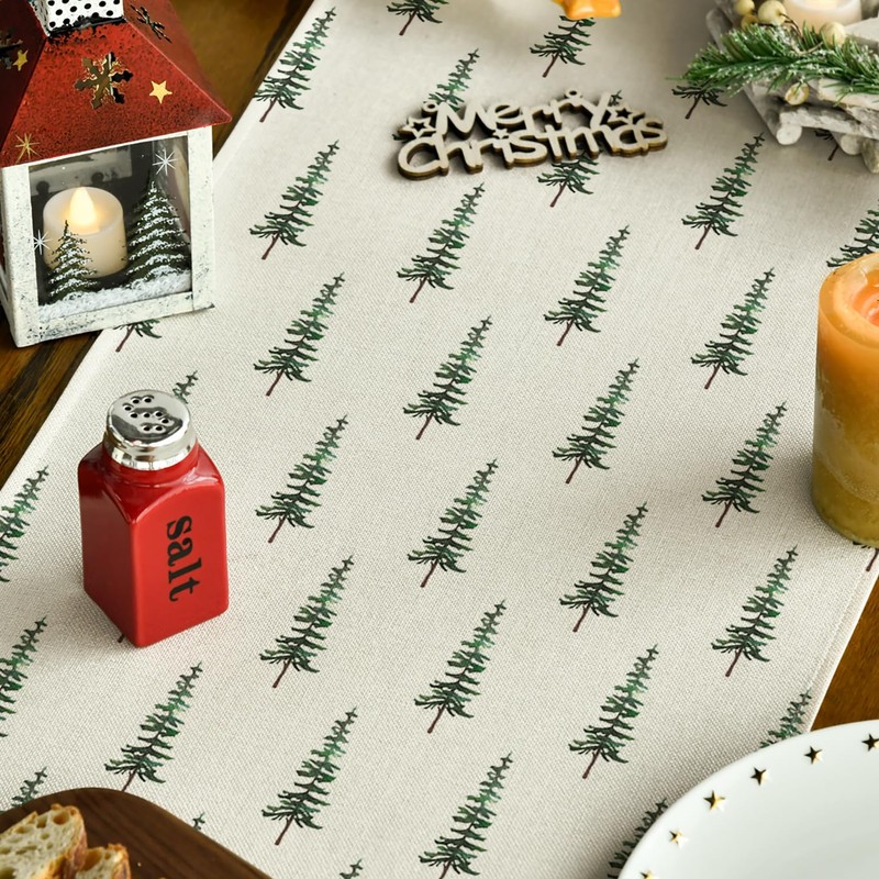 Artoid Mode Green Trees Christmas Table Runner, Winter Xmas Kitchen