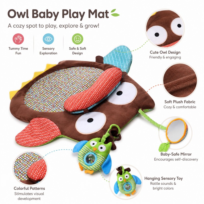 Owl Baby Play Mat for Floor Play – Soft Polyester